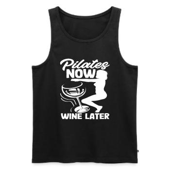 Pilates Now Wine Later Fun Workout - Men's Premium Organic Tank Top - black - Front - AI Model Male 178 light (178cm)