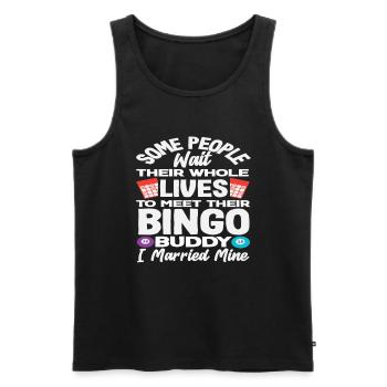 Joueur de bingo J’ai épousé le mien - Débardeur bio Premium Homme - noir - Devant - Michal (187cm)