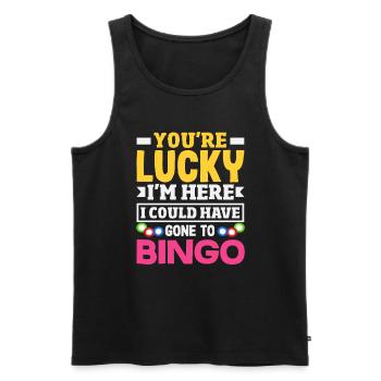 Bingo Player Vous avez de la chance que je sois là - Débardeur bio Premium Homme - noir - Devant - Michal (187cm)