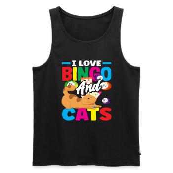 Les joueurs de bingo adorent les chats et le bingo - Débardeur bio Premium Homme - noir - Devant - Michal (187cm)