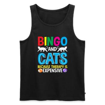 Les joueurs de bingo et les chats parce que la thérapie coûte cher - Débardeur bio Premium Homme - noir - Devant - Michal (187cm)