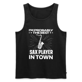 Saxophone Saxophone Drôle - Débardeur bio Premium Homme - noir - Devant - AI Model Male 178 light (178cm)