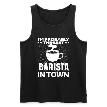 Café Barista - Débardeur bio Premium Homme - noir - Devant - AI Model Male 178 light (178cm)