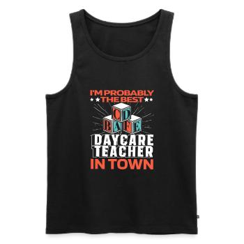 Enseignante maternelle Assistante maternelle Lustig - Débardeur bio Premium Homme - noir - Devant - AI Model Male 178 light (178cm)