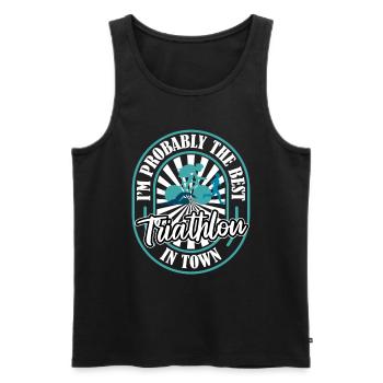 Triathlon Triathlete Lustig - Men's Premium Organic Tank Top - black - Front - AI Model Male 178 light (178cm)