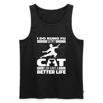 Chat de Kung Fu - Débardeur bio Premium Homme - noir - Devant - AI Model Male 178 light (178cm)