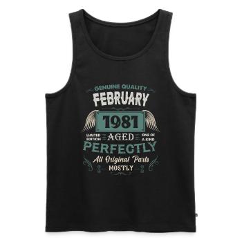 Février 1981 Cadeau d’anniversaire vintage - Débardeur bio Premium Homme - noir - Devant - Michal (187cm)