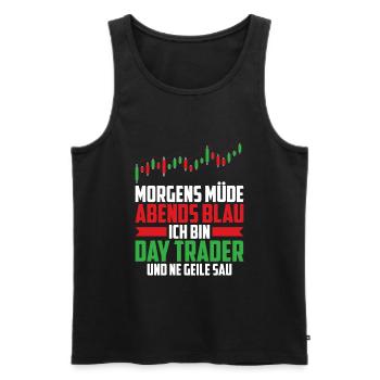Day Trading Day Trader Morgens Müde Abends Blau - Männer Premium Bio Tank Top - Schwarz - Vorne - Michal (187cm)
