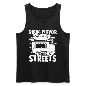 Street food - Men's Premium Organic Tank Top - black - Front - AI Model Male 178 light (178cm)