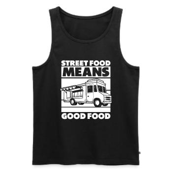 Street food - Men's Premium Organic Tank Top - black - Front - AI Model Male 178 light (178cm)