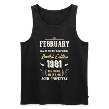 Février 1981 Cadeau d’anniversaire vintage - Débardeur bio Premium Homme - noir - Devant - Michal (187cm)