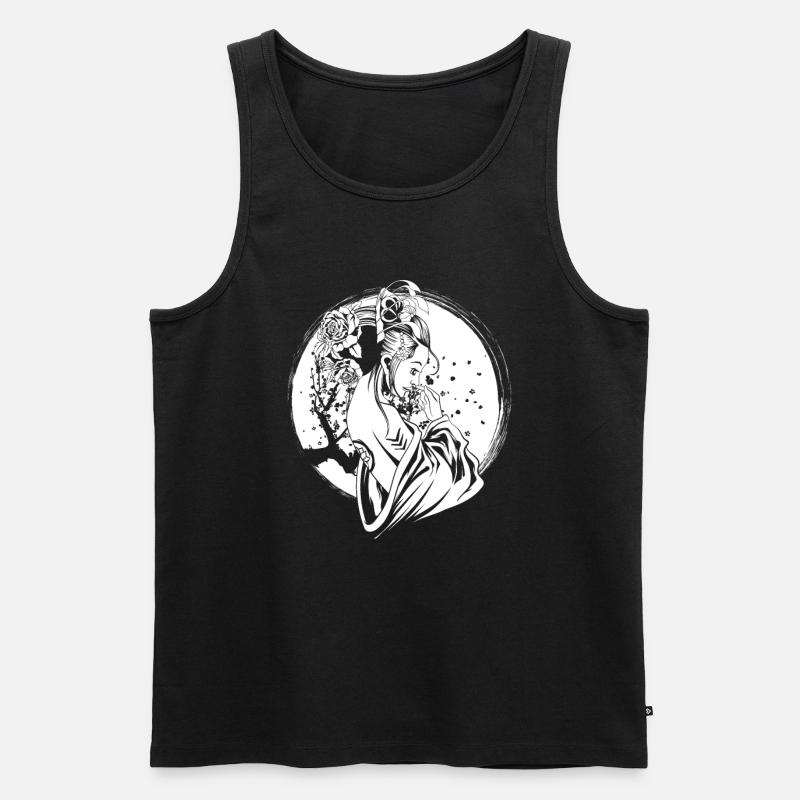 Geisha Blumen - Männer Premium Bio Tank Top - Schwarz