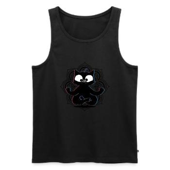 Namaste Yoga Crazy Cat Mandala Lotus - Men's Premium Organic Tank Top - black - Front - AI Model Male 178 light (178cm)