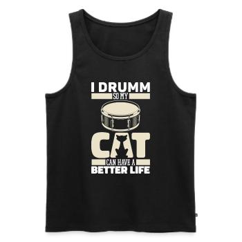 Schlagzeug Drummer Schlagzeuger Katze - Männer Premium Bio Tank Top - Schwarz - Vorne - Michal (187cm)
