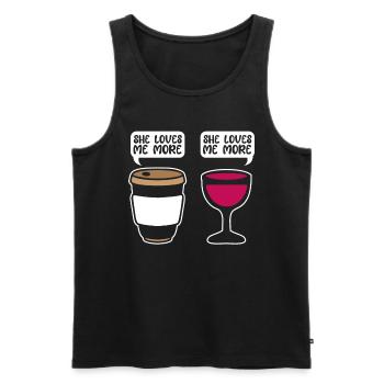 Kaffee Cafe Lustig Kaffeewein She Loves Me More - Männer Premium Bio Tank Top - Schwarz - Vorne - AI Model Male 178 light (178cm)