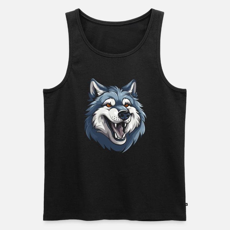 Wolf Lächelnd - Männer Premium Bio Tank Top - Schwarz