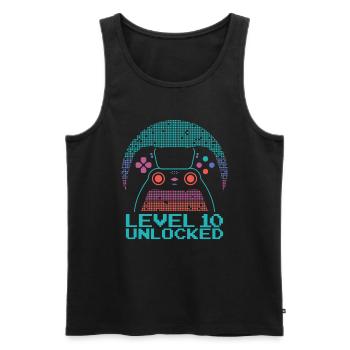 Gamer Gaming Niveau 10 Débloqué - Débardeur bio Premium Homme - noir - Devant - Michal (187cm)