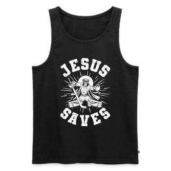 Ice Hockey Goaltender Jesus Saves Hockey - Men's Premium Organic Tank Top - black - Front - Michal (187cm)