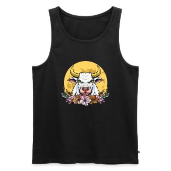 Cow Farmer Livestock Wild Flowers Floral Moon - Men's Premium Organic Tank Top - black - Front - AI Model Male 178 light (178cm)