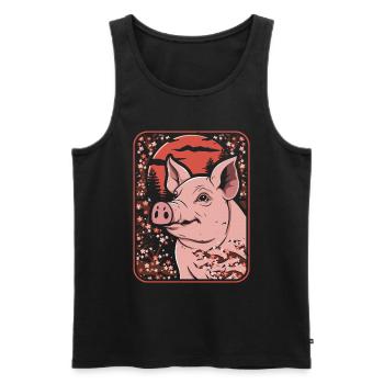 Schwein Schweinebauer Japan Cherry Blossom Moon - Männer Premium Bio Tank Top - Schwarz - Vorne - AI Model Male 178 light (178cm)