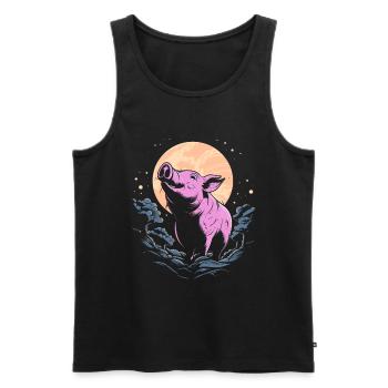 Schwein Schweinebauer Moon Howling - Männer Premium Bio Tank Top - Schwarz - Vorne - AI Model Male 178 light (178cm)