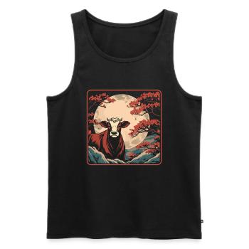 Cow Farmer Livestock Japan Cherry Blossom Moon - Men's Premium Organic Tank Top - black - Front - AI Model Male 178 light (178cm)