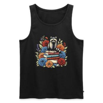 Raccoon Flower Book Reader Floral Cottagecore - Men's Premium Organic Tank Top - black - Front - AI Model Male 178 light (178cm)