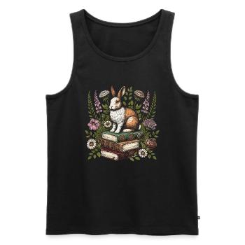 Bunny Rabbit Flower Book Reader Floral Cottagecore - Men's Premium Organic Tank Top - black - Front - AI Model Male 178 light (178cm)