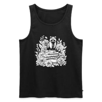 Raccoon Flower Book Reader Floral Cottagecore - Men's Premium Organic Tank Top - black - Front - AI Model Male 178 light (178cm)