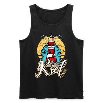 Kiel Allemagne City Lighthouse Skyline Font - Débardeur bio Premium Homme - noir - Devant - AI Model Male 178 light (178cm)