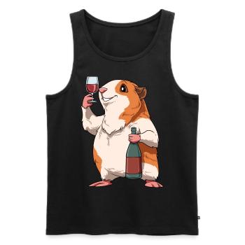 Lustiges Meerschweinchen mit Wein - Männer Premium Bio Tank Top - Schwarz - Vorne - Michal (187cm)