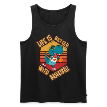 Basketball Dino T-Rex Player Sport Vintage Retro - Débardeur bio Premium Homme - noir - Devant - Michal (187cm)