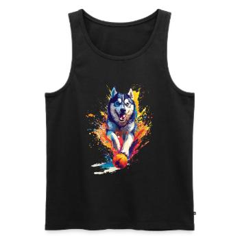 Sibirischer Husky - Männer Premium Bio Tank Top - Schwarz - Vorne - AI Model Male 178 light (178cm)