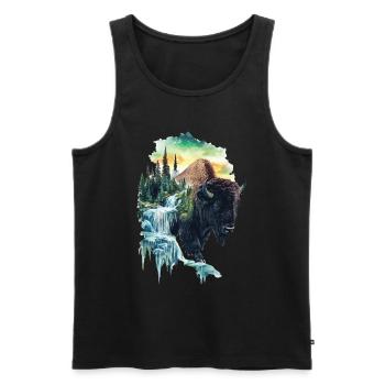Bison - Männer Premium Bio Tank Top - Schwarz - Vorne - Michal (187cm)
