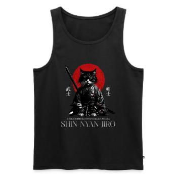 Chat samouraï – Graphique du guerrier japonais - Débardeur bio Premium Homme - noir - Devant - AI Model Male 178 light (178cm)