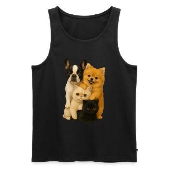 Bouledogue français Poméranien exotique à poil court - Débardeur bio Premium Homme - noir - Devant - AI Model Male 178 light (178cm)