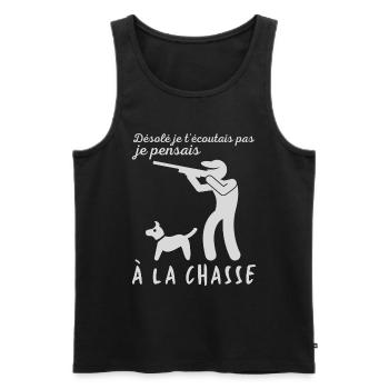 je pensais à la chasse cadeau chasseur humour - Débardeur bio Premium Homme - noir - Devant - Michal (187cm)