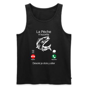 la pêche m'appelle cadeau pêcheur humour - Débardeur bio Premium Homme - noir - Devant - Michal (187cm)