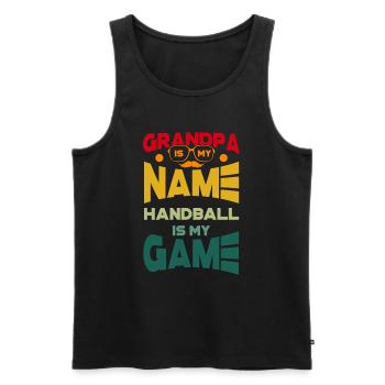 Grandpa Is My Name Handball Is My Game - Männer Premium Bio Tank Top - Schwarz - Vorne - Michal (187cm)