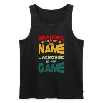 Grandpa Is My Name Lacrosse Is My Game - Men's Premium Organic Tank Top - black - Front - Michal (187cm)