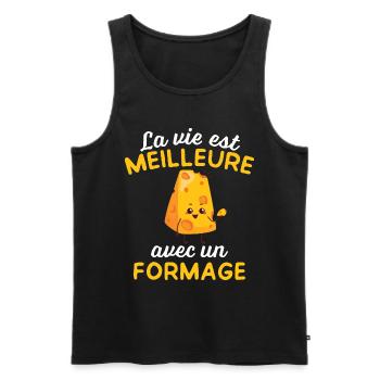 La Vie Est Meilleure Avec un fromage - Débardeur bio Premium Homme - noir - Devant - AI Model Male 178 light (178cm)