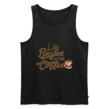 Life Begins after Coffee Spruch Design - Männer Premium Bio Tank Top - Schwarz - Vorne - Michal (187cm)