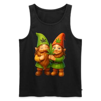 Knuffiges Zwergenpaar mit Cannabisblatt - Weed - Männer Premium Bio Tank Top - Schwarz - Vorne - Michal (187cm)