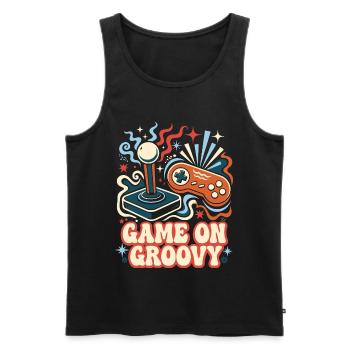 Game On Groovy Retro Gaming - Männer Premium Bio Tank Top - Schwarz - Vorne - Michal (187cm)