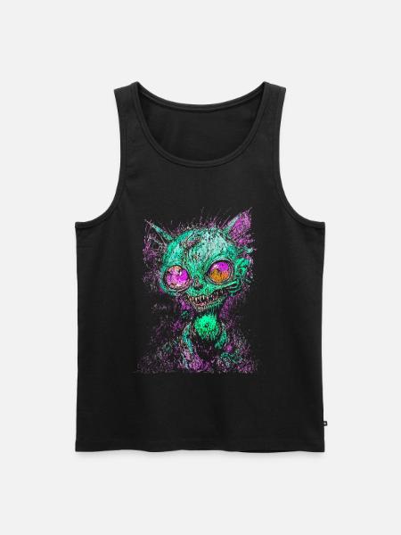 Psychedelische Zombie-Katze Unheimliche Monster-Neon-Kunst - Männer Premium Bio Tank Top - Schwarz