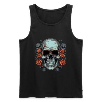 Crâne de hipster cool avec des lunettes et des roses - Débardeur bio Premium Homme - noir - Devant - Michal (187cm)