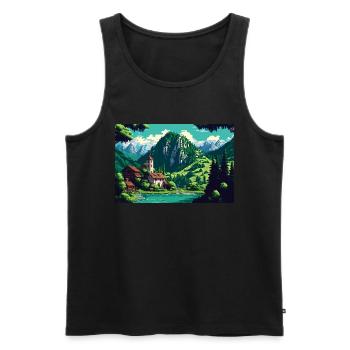 8bit Pixel Bergsee - Männer Premium Bio Tank Top - Schwarz - Vorne - AI Model Male 178 light (178cm)