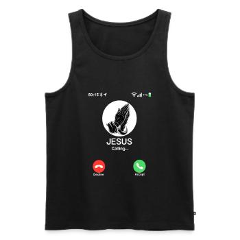 Jesus calls - Christian Jesus mobile phone call - Men's Premium Organic Tank Top - black - Front - Michal (187cm)