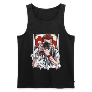 taking photos - Men's Premium Organic Tank Top - black - Front - AI Model Male 178 light (178cm)