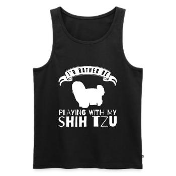 shih tzu Je préfère jouer avec mon Shih - Débardeur bio Premium Homme - noir - Devant - Michal (187cm)